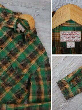 C.C. Filson Alaskan Guide Shirt Men's Green Button Front Outdoor Hiking Size XL